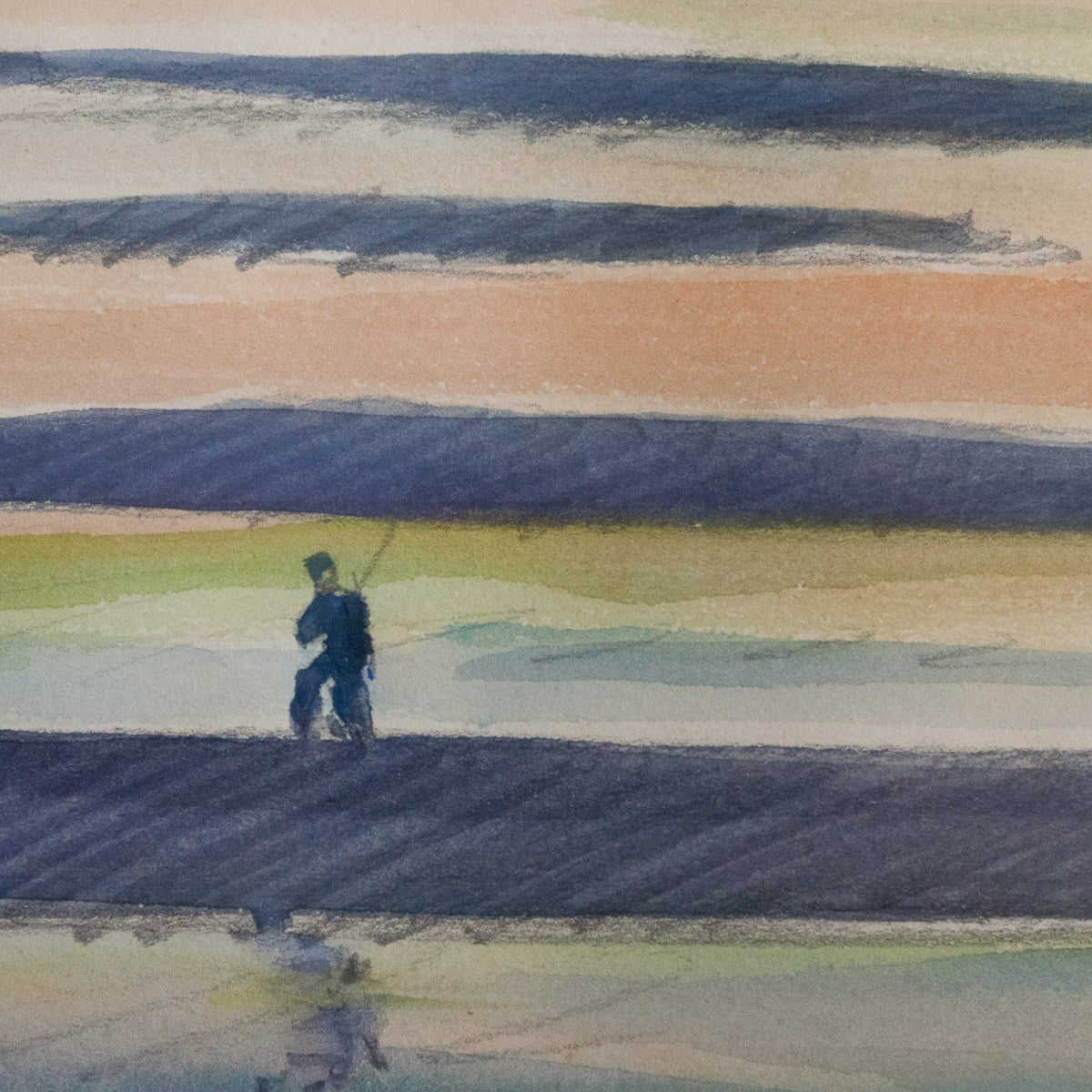 Aquarelle avec un pêcheur solitaire | Pierre Pruvost